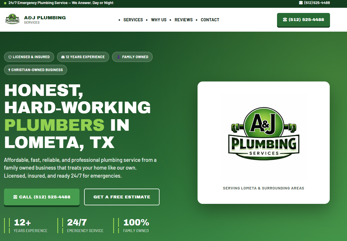A&J Plumbing Services website